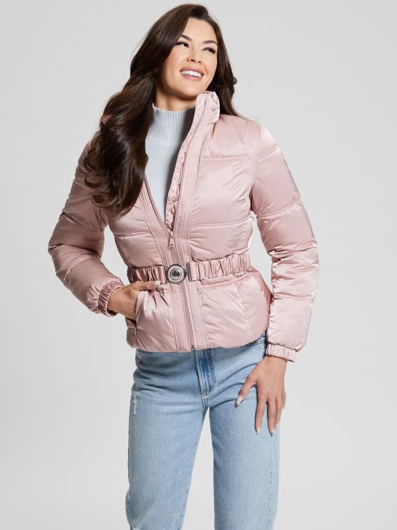 Guess Eco Lucia Belt Bag Puffer Jacket - Rosy Violet Multi