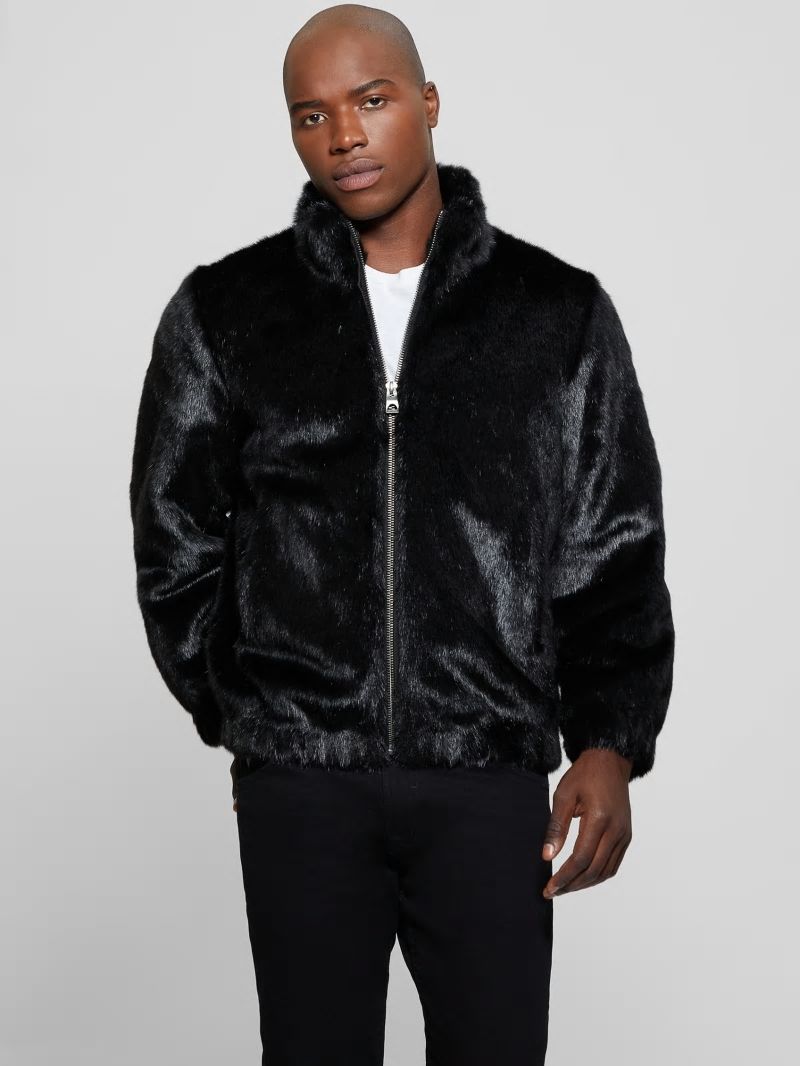 Guess Draco Faux-Fur Zip Jacket - Black