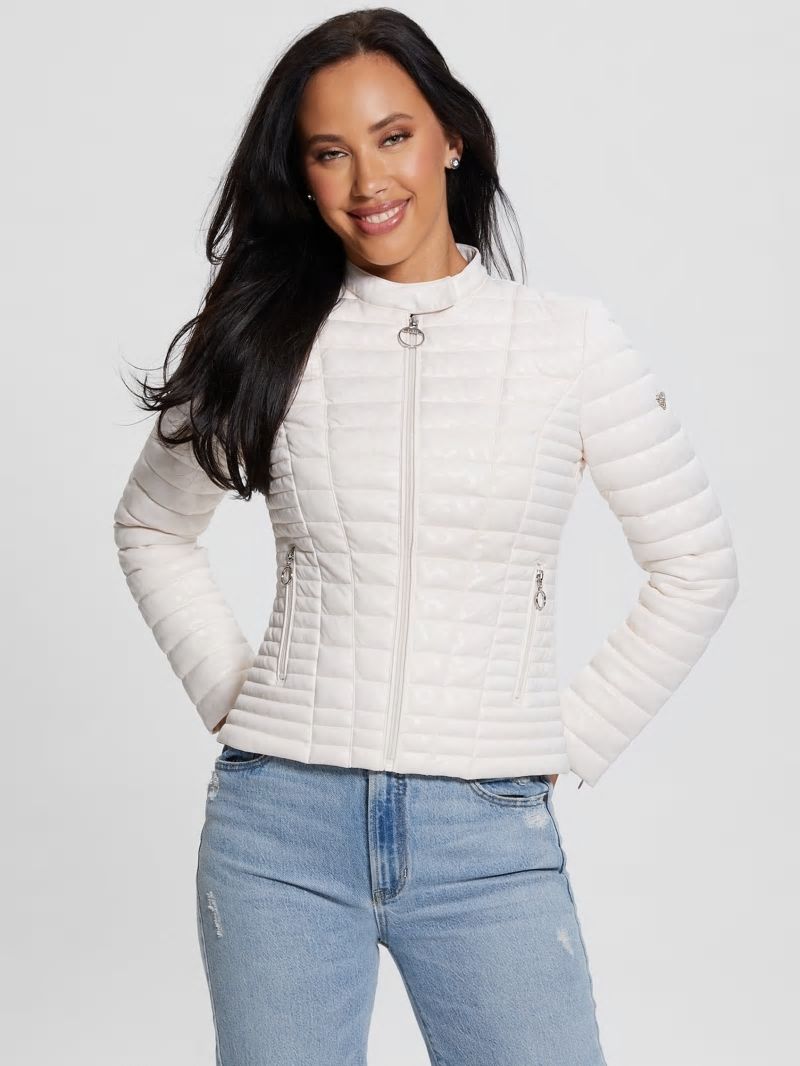 Guess Vona Quilted Logo Jacket - Parchment Tone