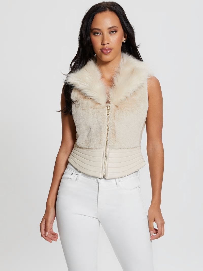 Guess Jodie Faux-Fur Vest - Pearl Oyster Multi