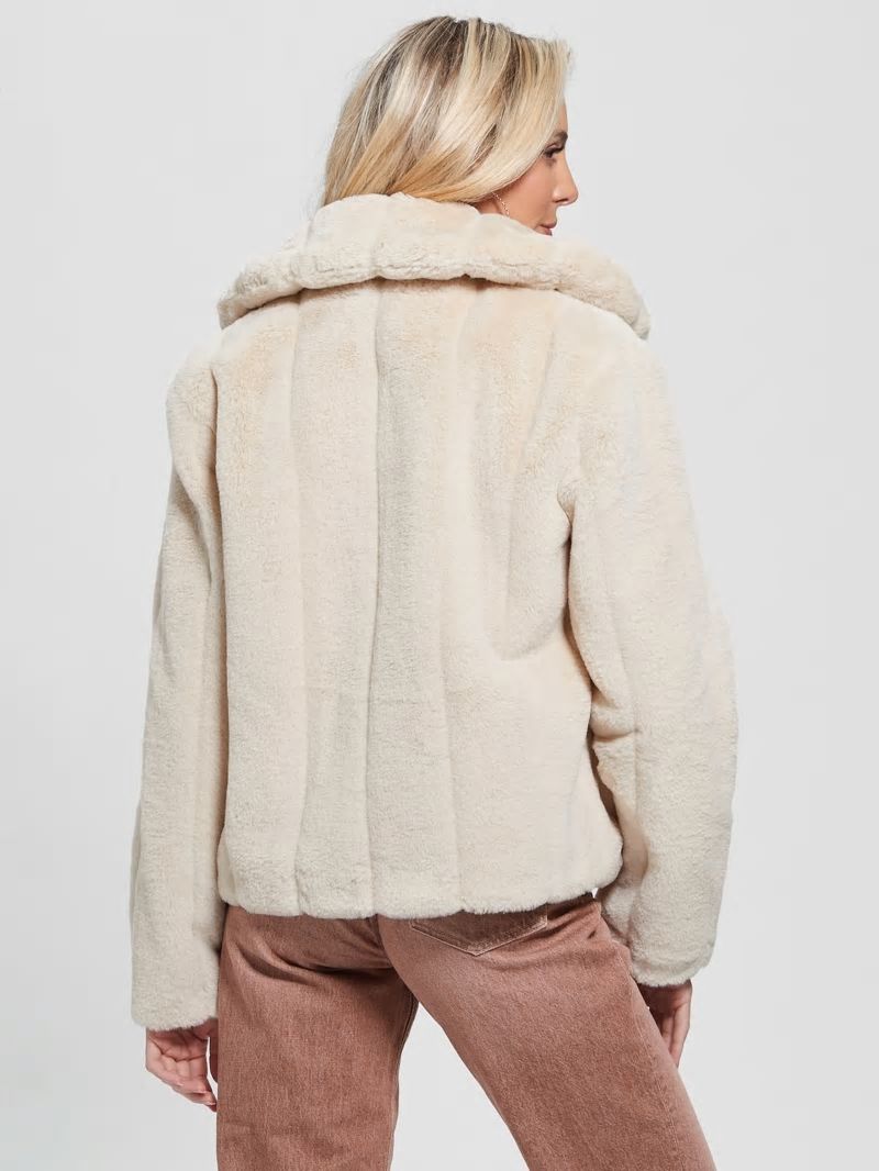 Guess Sophy Faux-Fur Jacket - Pearl Oyster