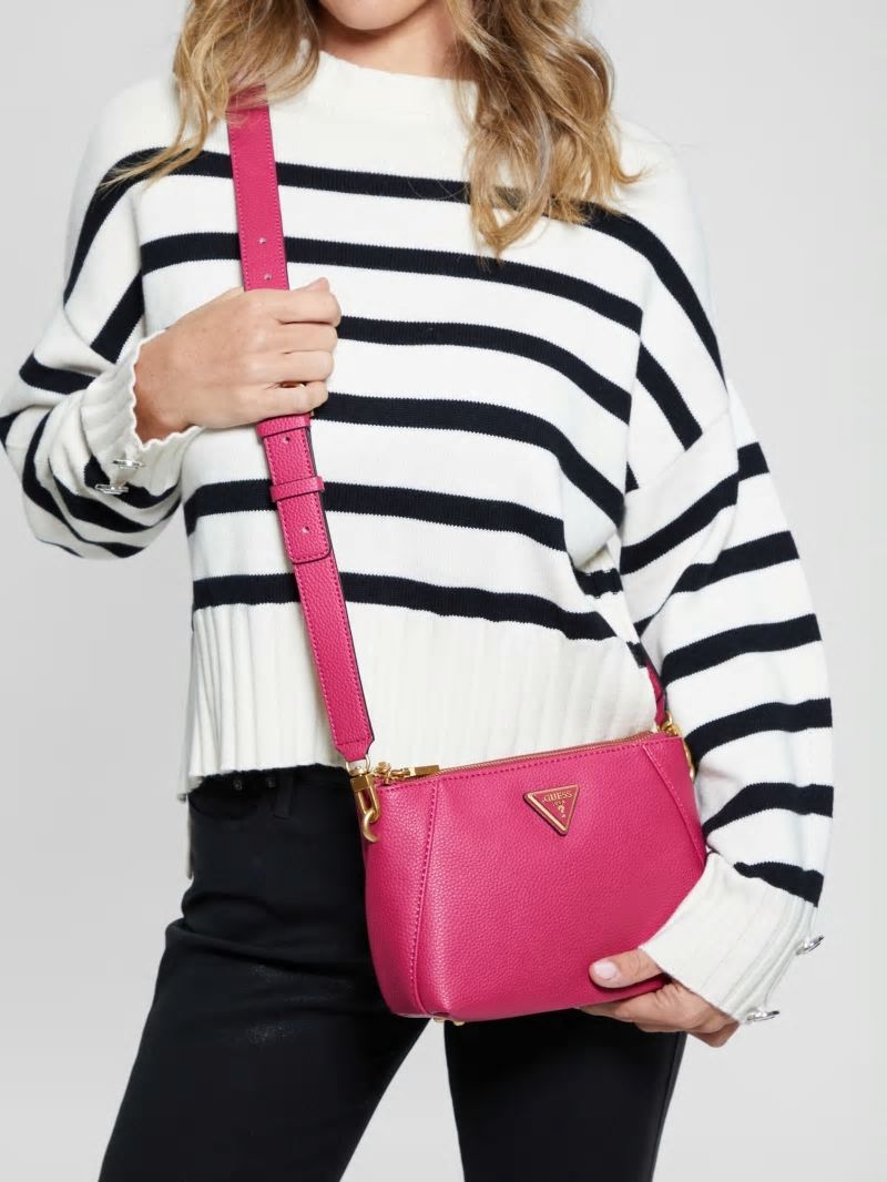 Guess Laryn Pebbled Dual-Zip Crossbody - Fuchsia