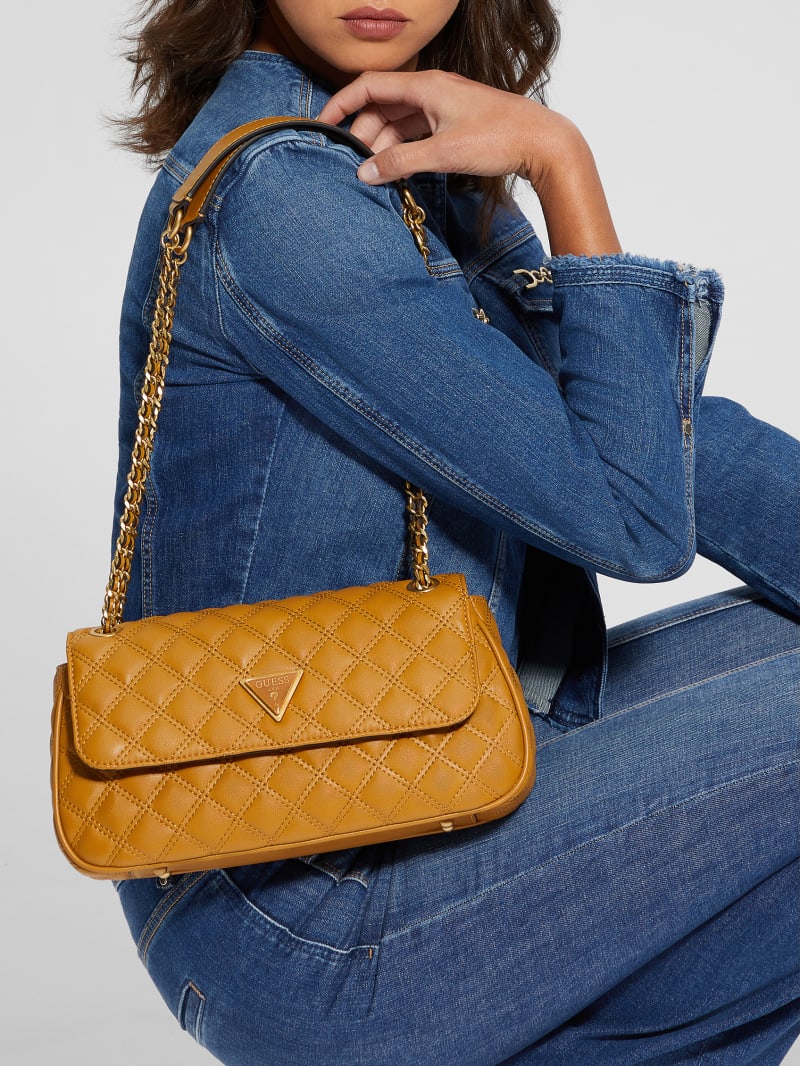 Guess Giully Quilted Convertible Crossbody - Mustard