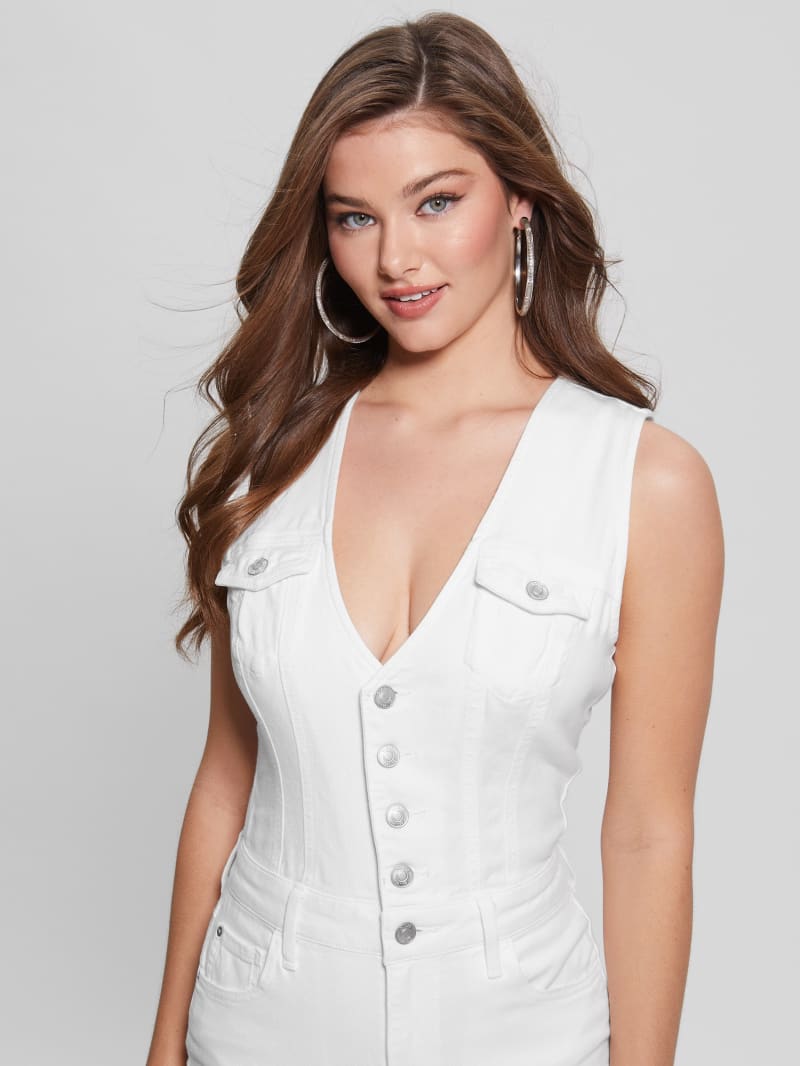 Guess Bella Denim Romper - Pure White