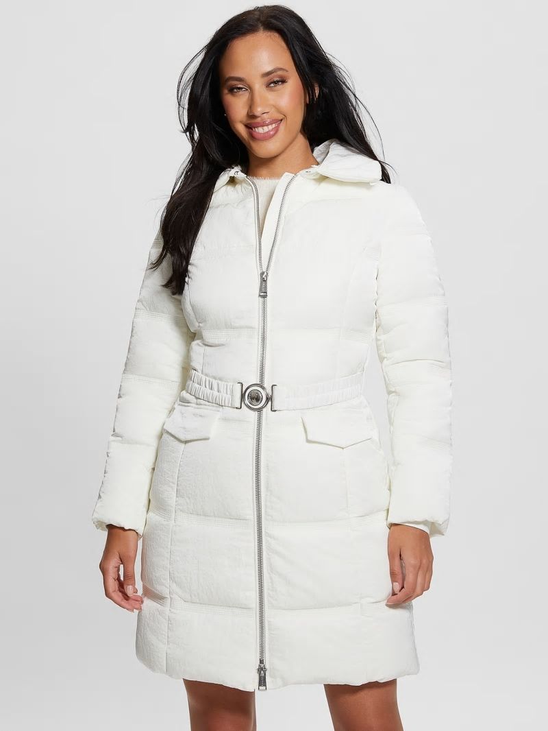 Guess Eco Marisol Belted Puffer Coat - Salt White