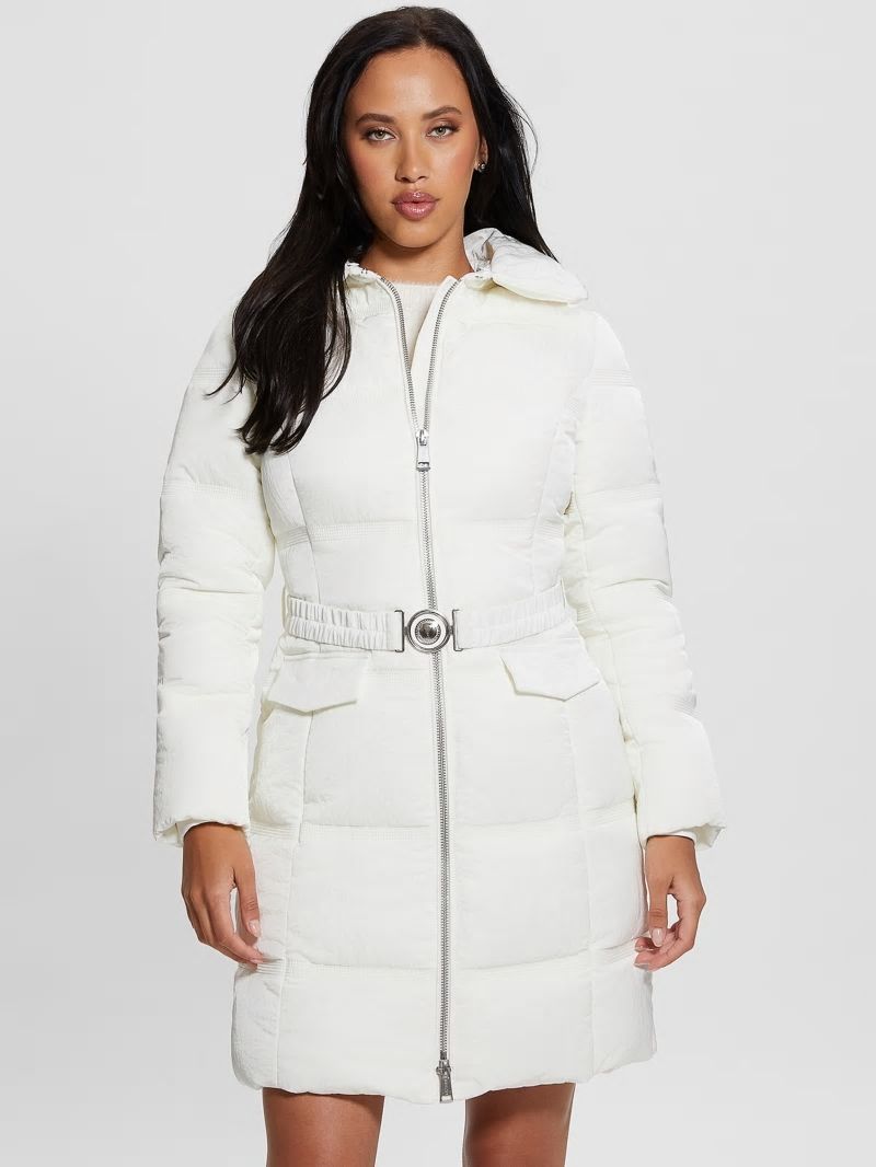 Guess Eco Marisol Belted Puffer Coat - Salt White