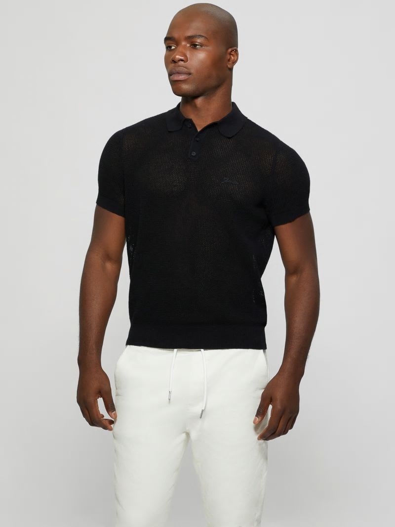 Guess Eco Lenny Open-Stitch Polo - Black