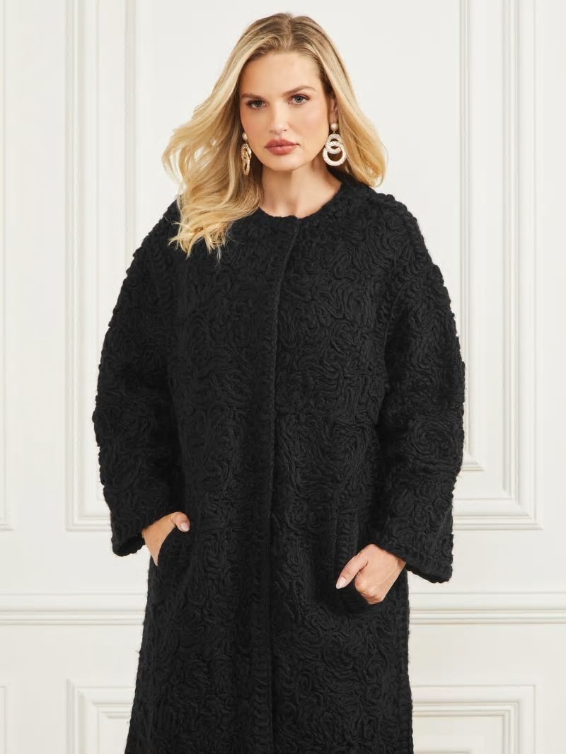 Guess Braid Wool-Blend Coat - Black