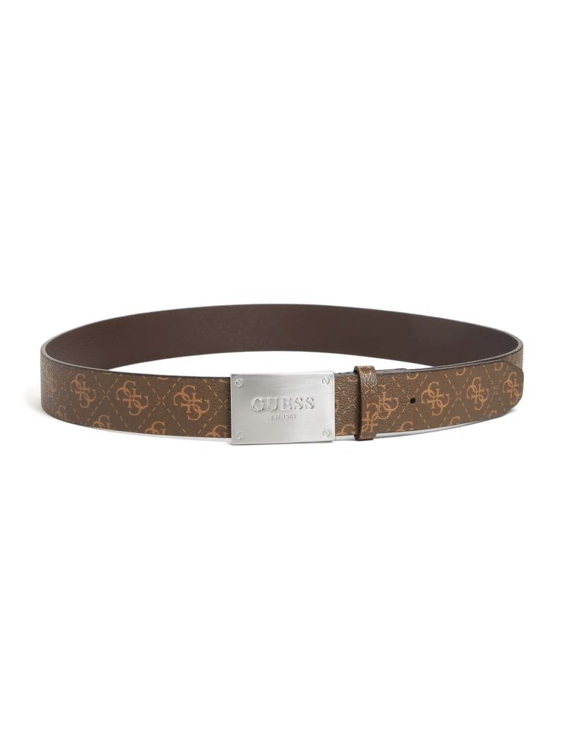 Guess Vezzola Logo Plaque Belt - Brown/Mustard