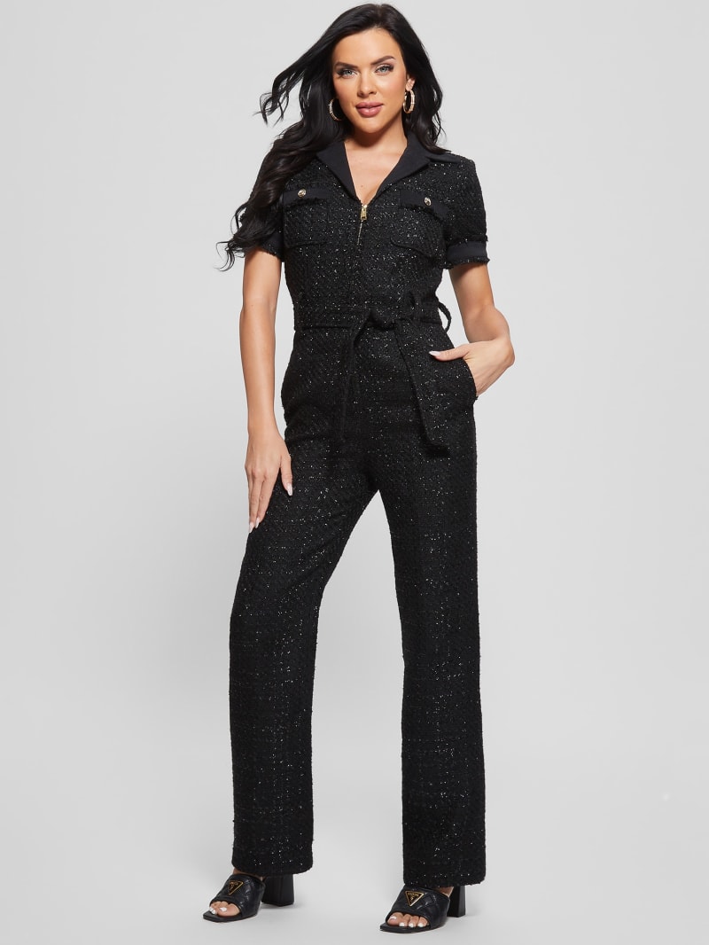 Guess Clarissa Metallic Tweed Jumpsuit - Black Tweed Fantasy