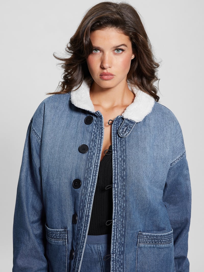 Guess Lana Sherpa-Lined Denim Jacket - Noka Wash