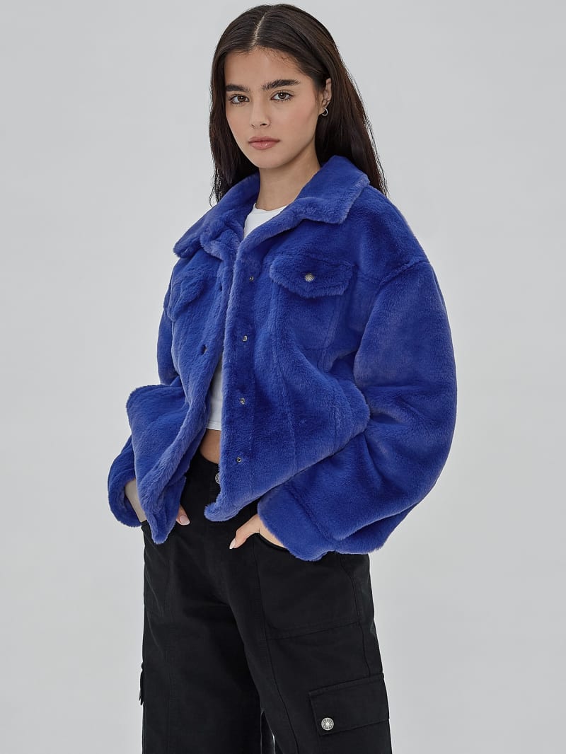 Guess GUESS Originals Oversized Fur Jacket - Blue Soul