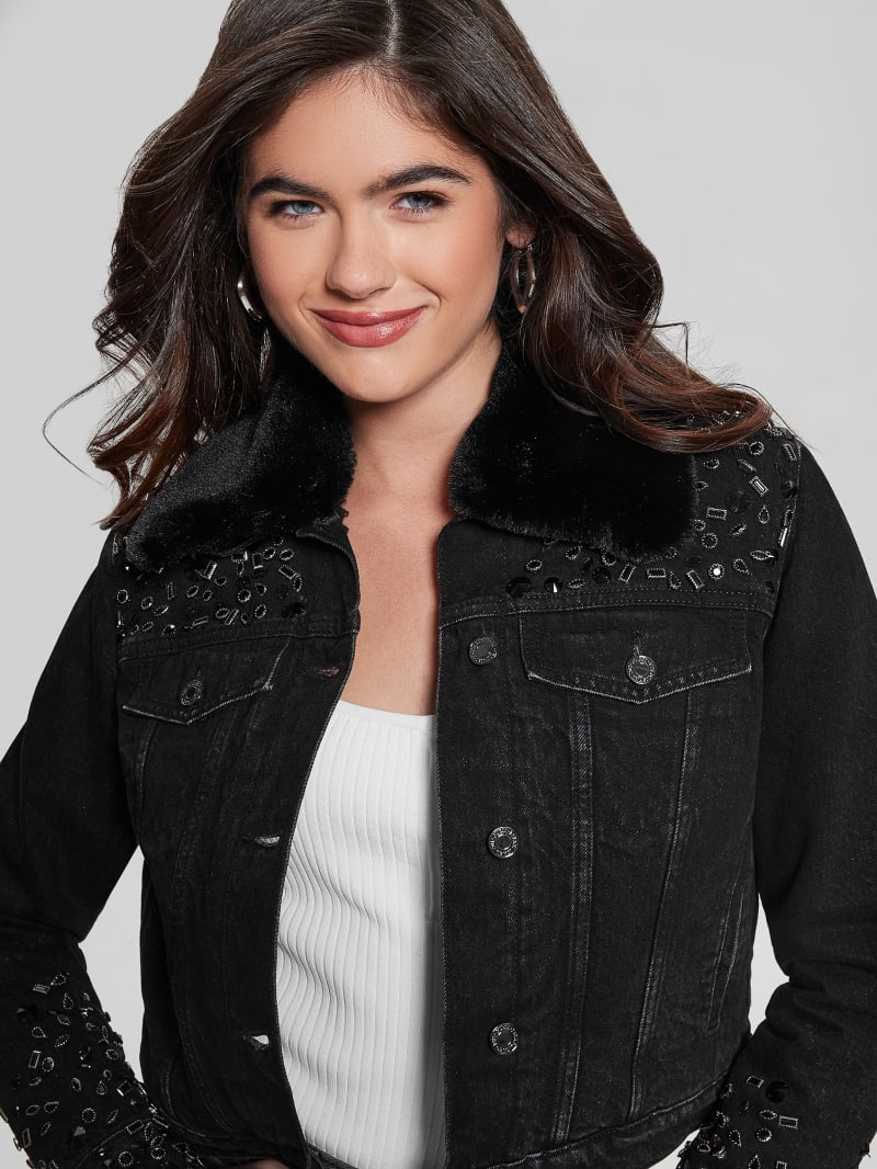 Guess Eco Doria Shearling Collar Denim Jacket - Craters Stones