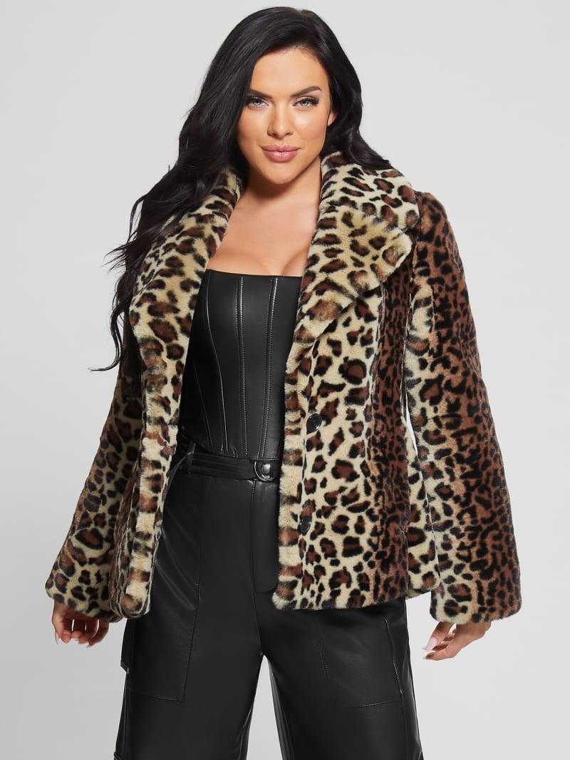 Guess Denise Leopard Coat - Natural Leo Combo