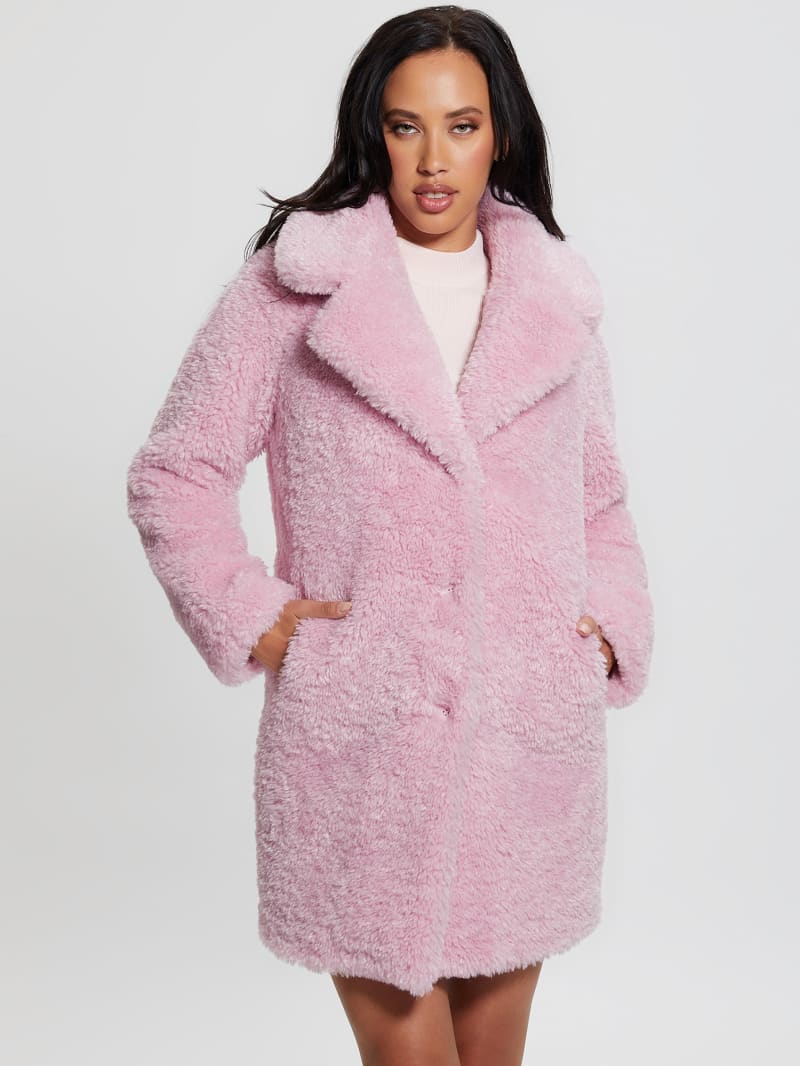 Guess Nives Faux-Fur Coat - Charming Purple