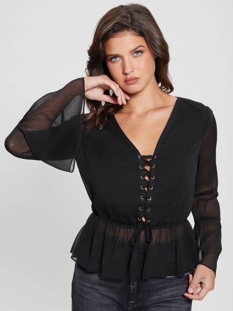 Guess Eco Demi Lace-Up Top - Black