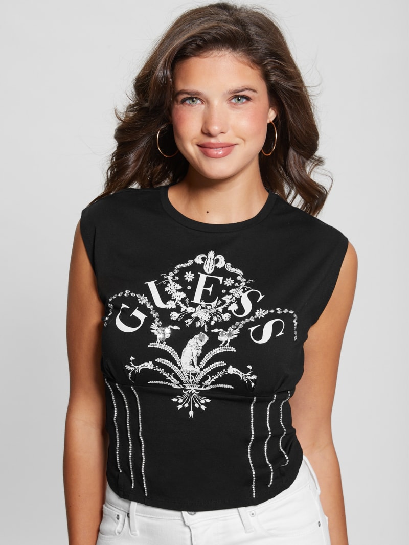 Guess Queen Graphic Corset Tee - Black