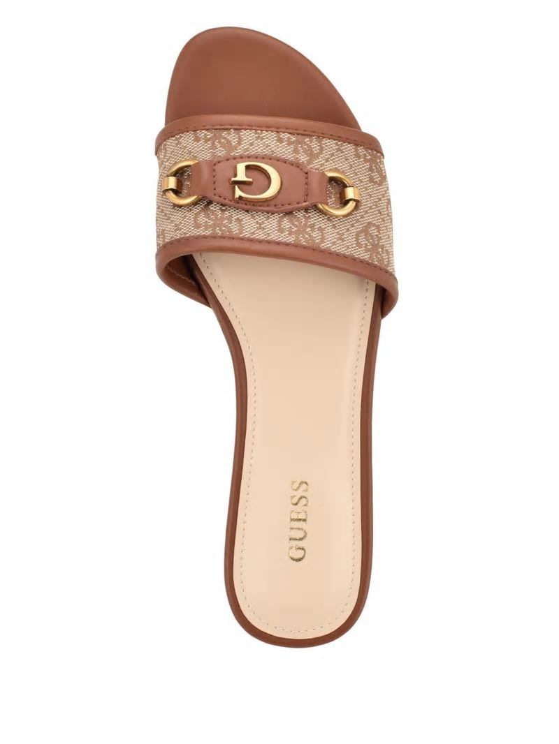 Guess Hammi Logo Slide Sandals - Medium Brown