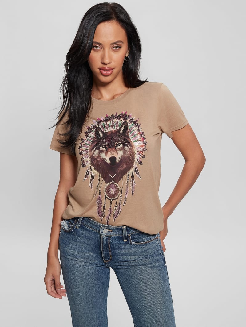 Guess Dreamcatcher Graphic Easy Tee - Wet Sand