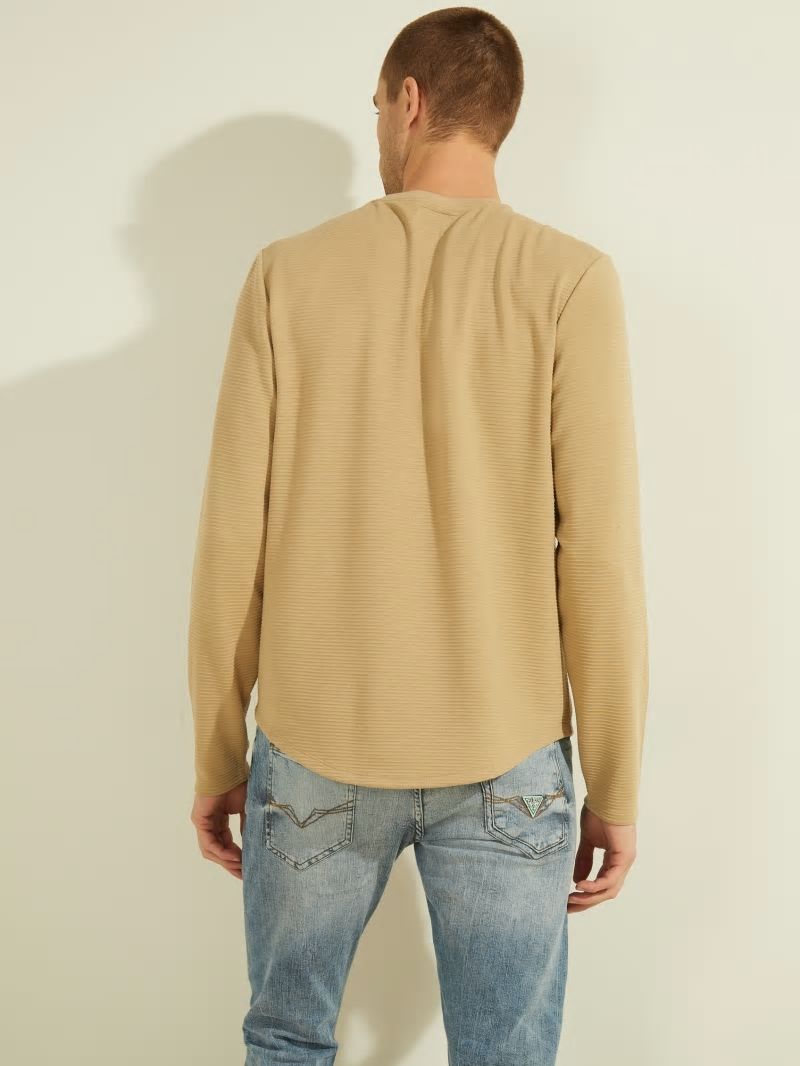 Guess Textured Jersey Long-Sleeve Tee - Uniform Tan