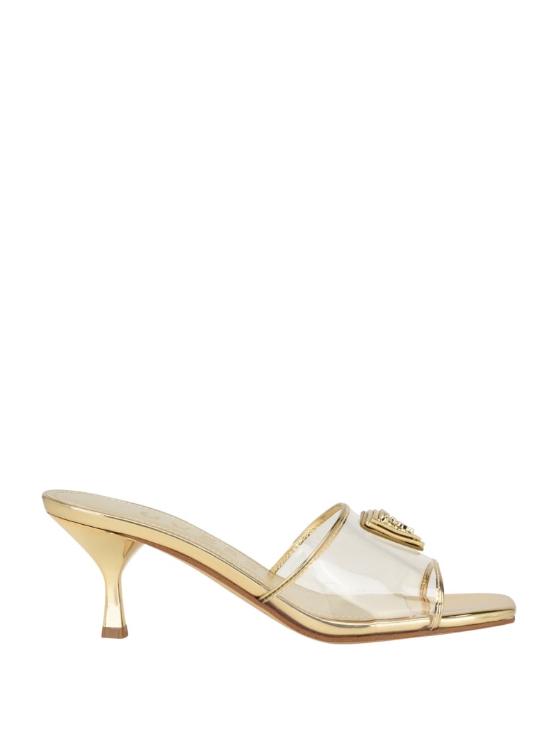 Guess Lusie Triangle Clear Kitten Mules - Gold