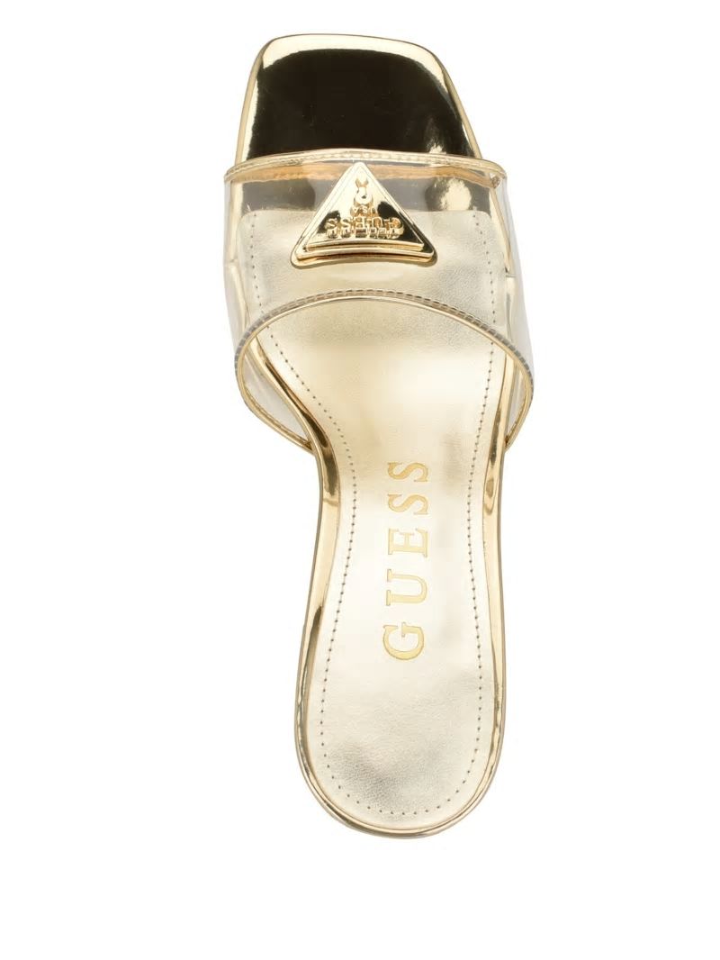 Guess Lusie Triangle Clear Kitten Mules - Gold