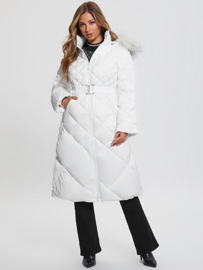 Guess Eco Olga Long Down Jacket - Pure White