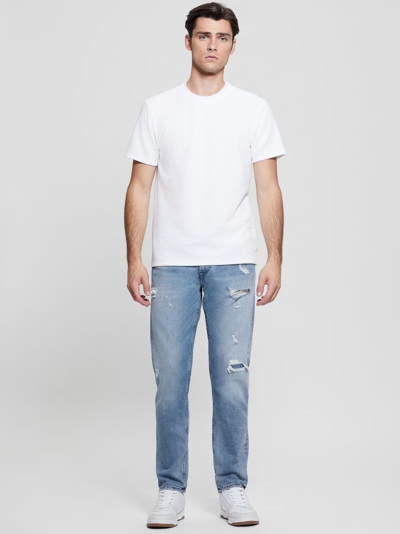 Guess Textured Stripe Tee - Pure White