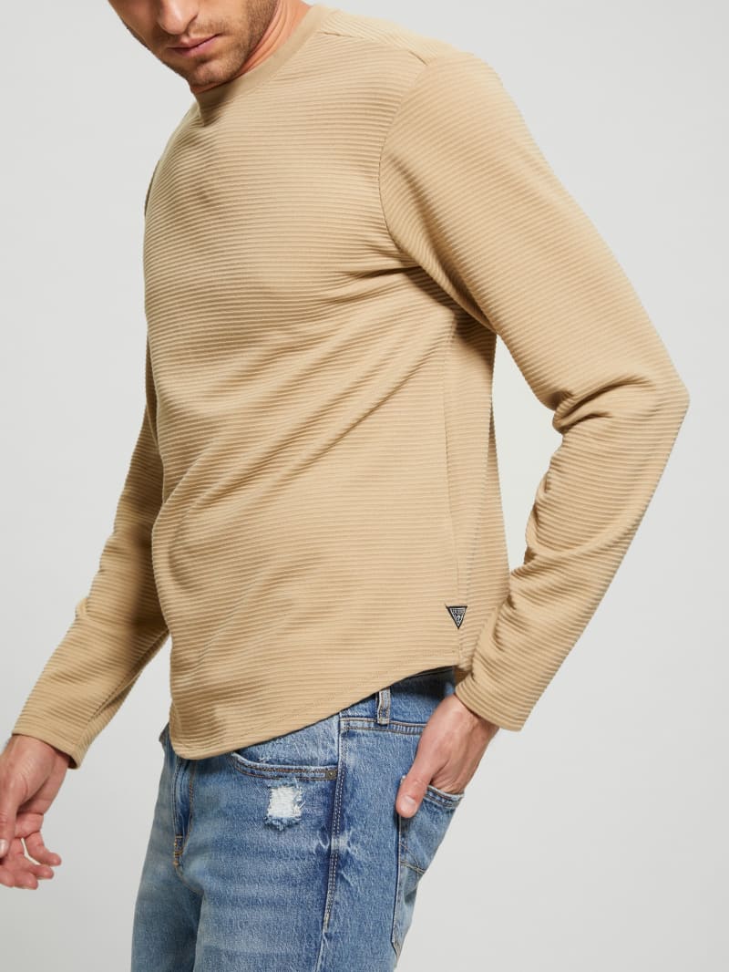 Guess Textured Long-sleeve Tee - Uniform Tan