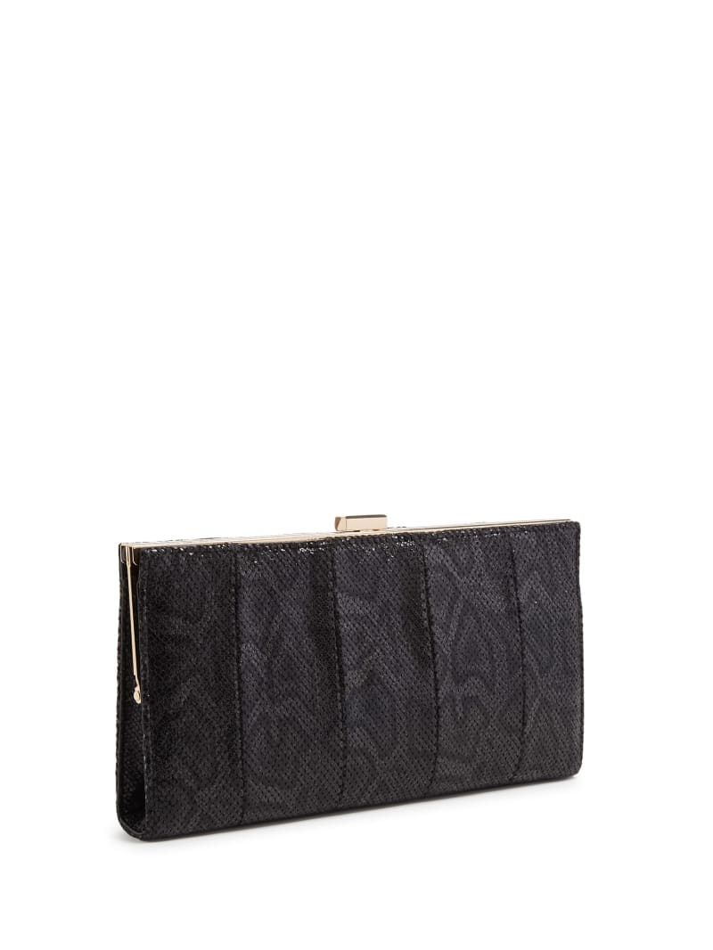 Guess Quinn Floral Python Clutch - Black Floral Print