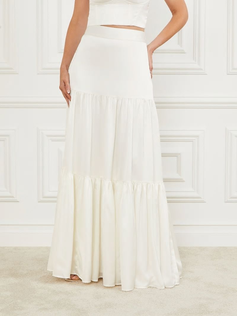 Guess Susanne Satin Maxi Skirt - Pale Pearl