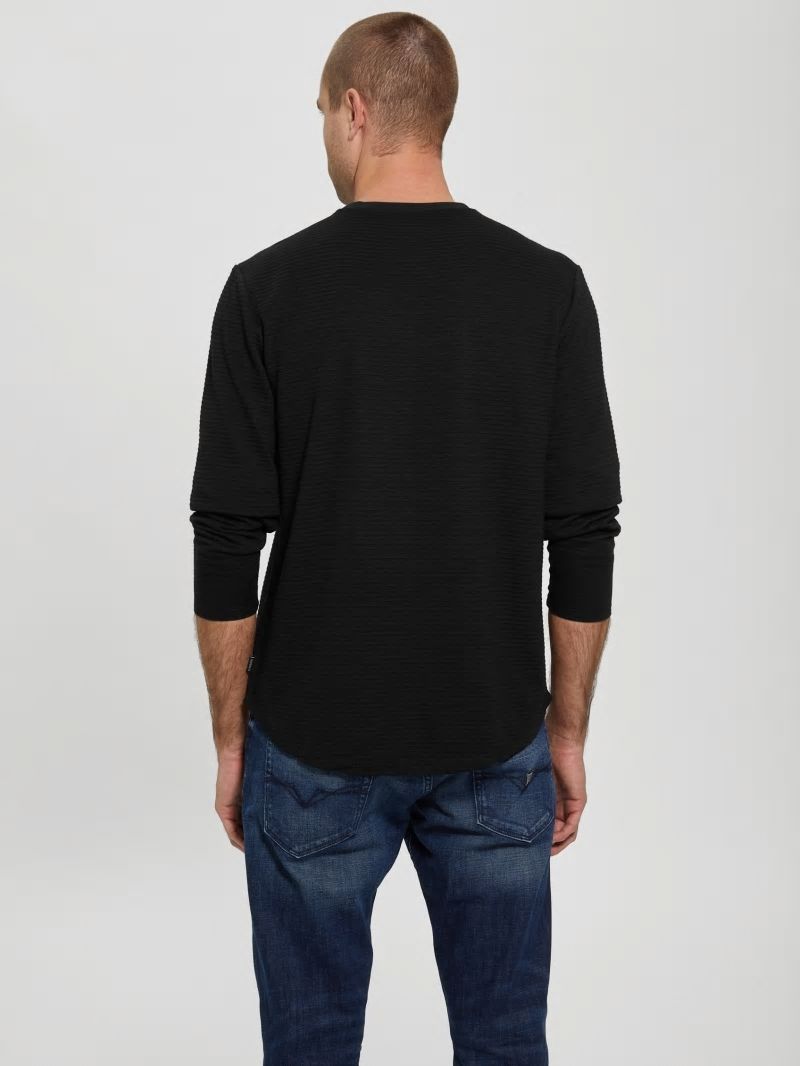 Guess Textured Jersey Long-Sleeve Tee - Jet Black