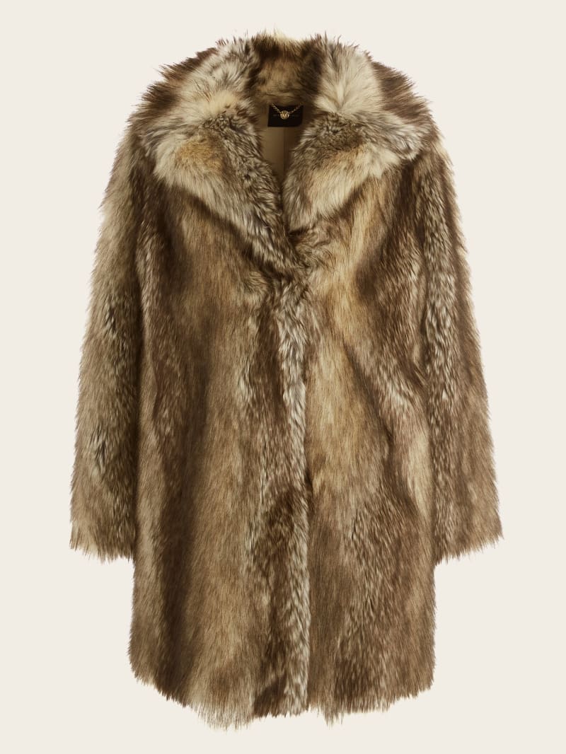 Guess Lucrezia Coat - Beige And Brown Mixed Fur