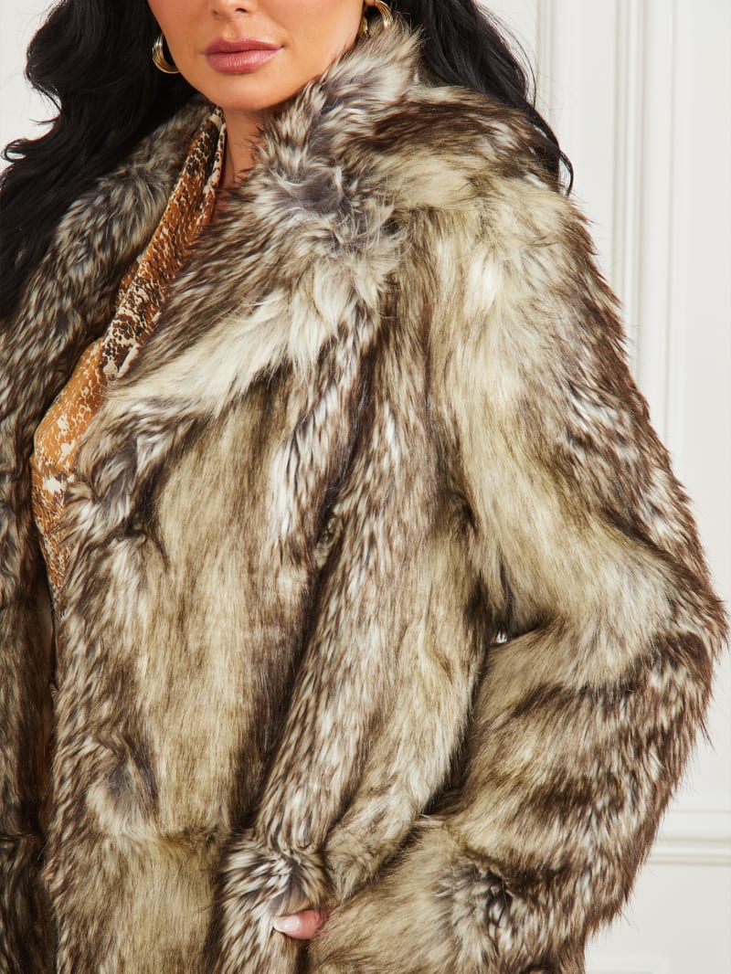 Guess Lucrezia Coat - Beige And Brown Mixed Fur