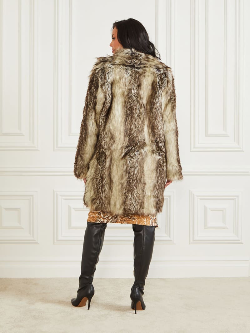 Guess Lucrezia Coat - Beige And Brown Mixed Fur