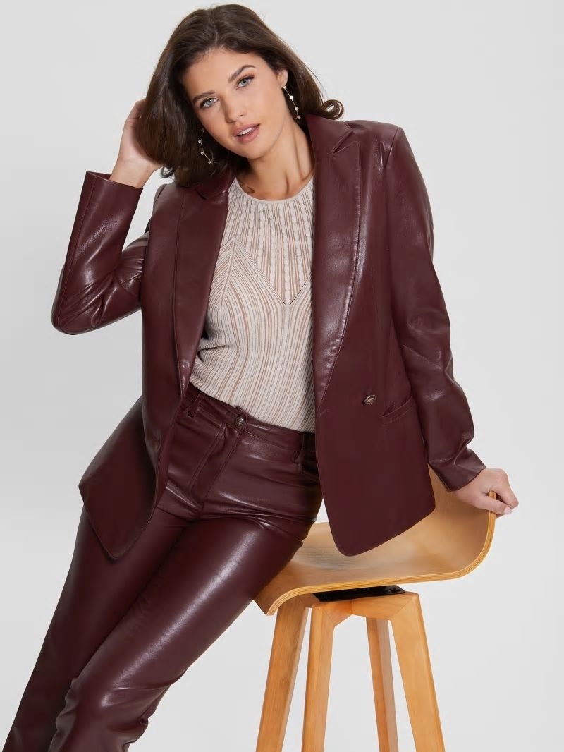 Guess Emelie Faux-Leather Blazer - Mystic Wine Multi