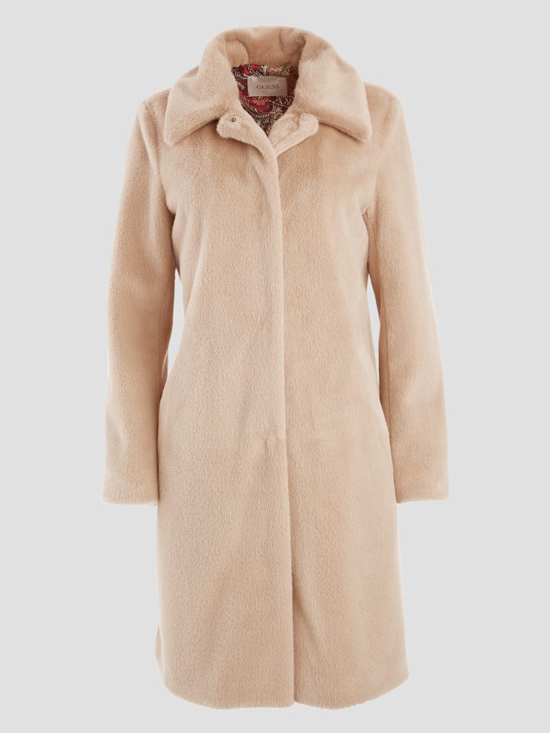 Guess Simmone Faux-Fur Coat - Foamy Taupe