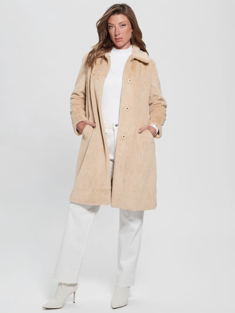 Guess Simmone Faux-Fur Coat - Foamy Taupe