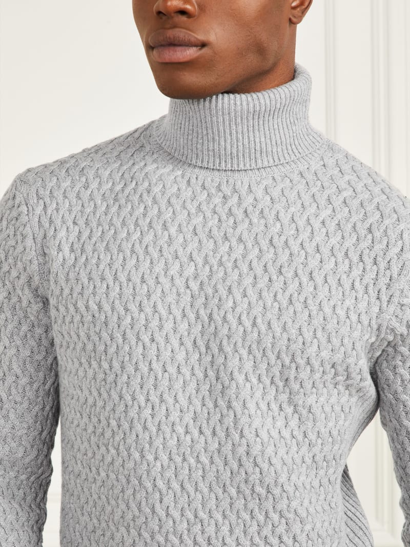 Guess Eco Basket Stitch Turtleneck Sweater - Light Stone Heather