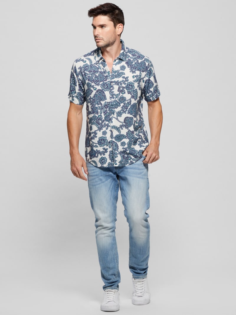 Guess Eco Rayon Jacobean Shirt - Western Jacobean Salt Whi