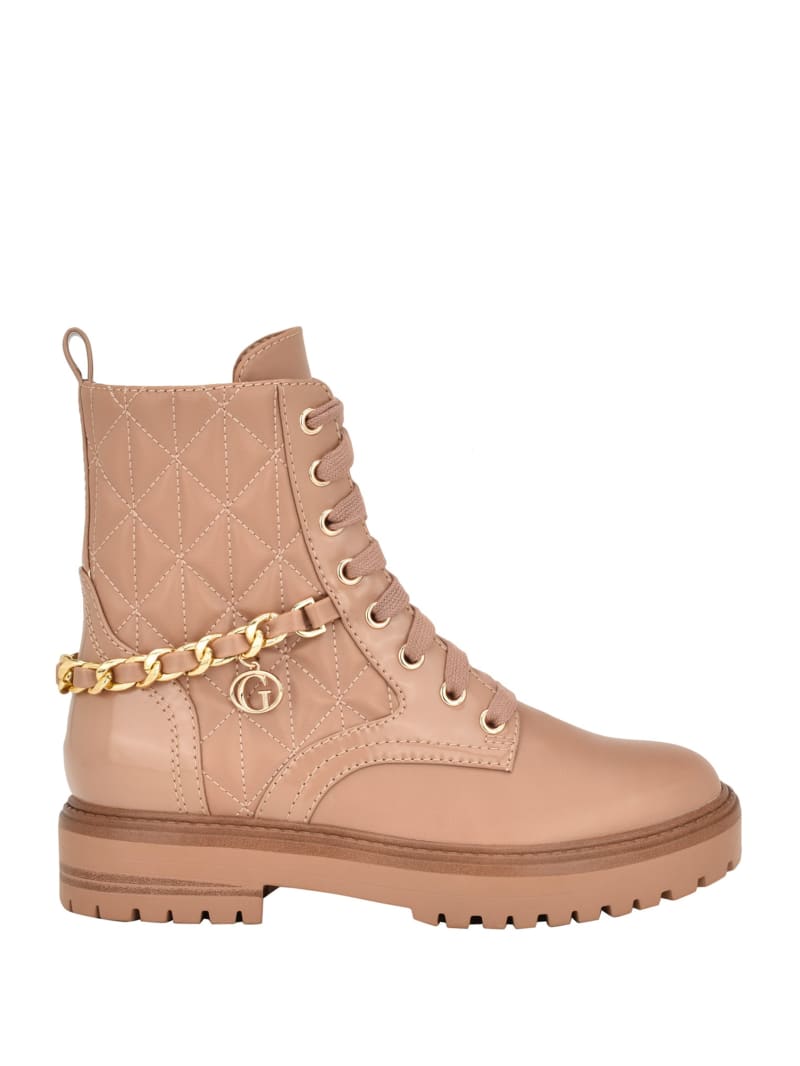 Guess Jellard Quilted Chain Moto Boots - Dark Natural