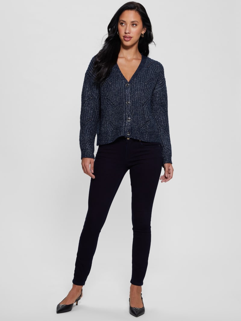 Guess Melanie Cardigan Sweater - Blackened Blue Lurex