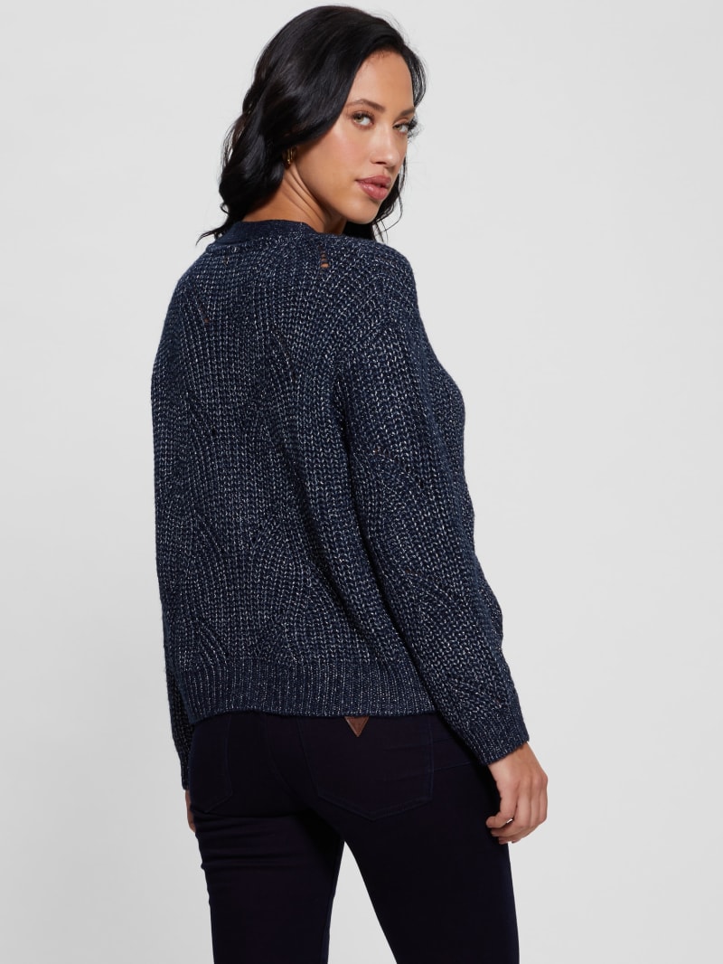 Guess Melanie Cardigan Sweater - Blackened Blue Lurex