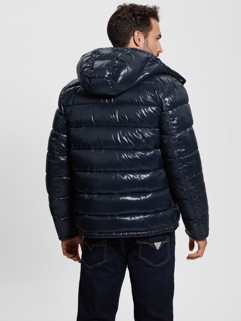 Guess Shiny Hooded Puffer Jacket - Bleu éLéGant