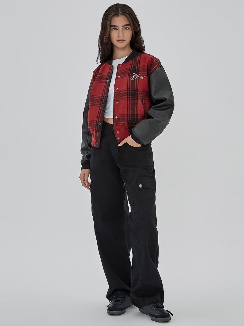 Guess GUESS Originals Plaid Varsity Jacket - Jet Black Multi