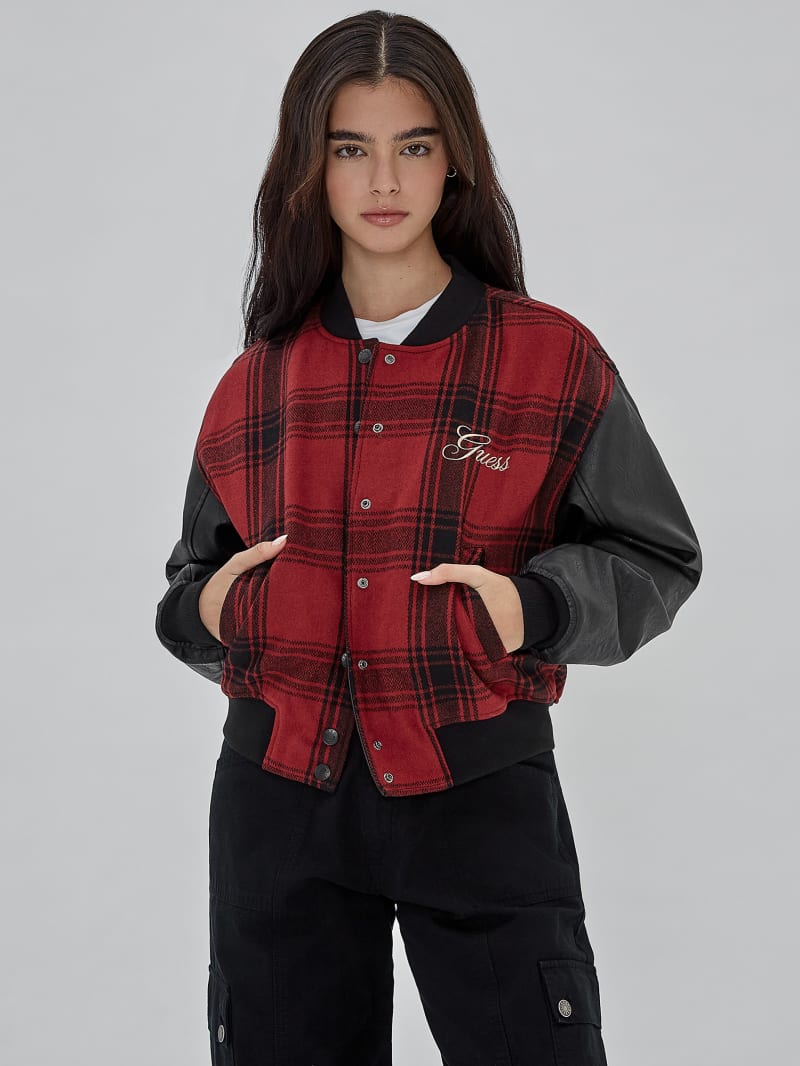 Guess GUESS Originals Plaid Varsity Jacket - Jet Black Multi