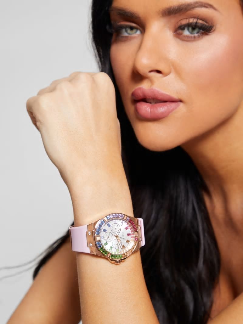 Guess Pink Multifunctional Silicon Watch - Rose Gold