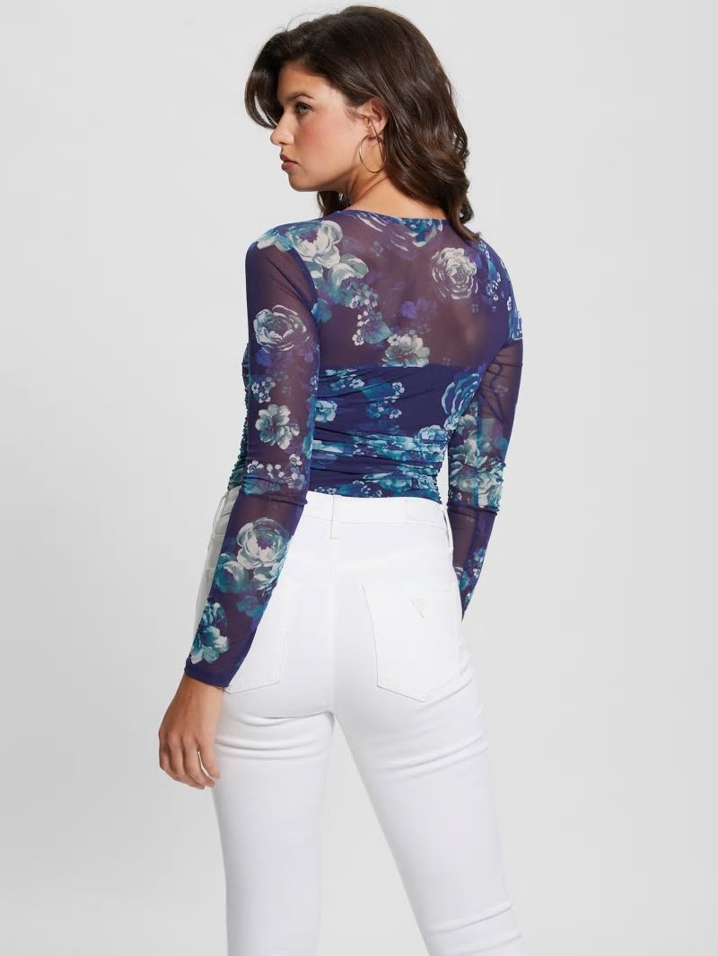 Guess Eco Brianne Mesh Bodysuit - Full Moon Blooms Print