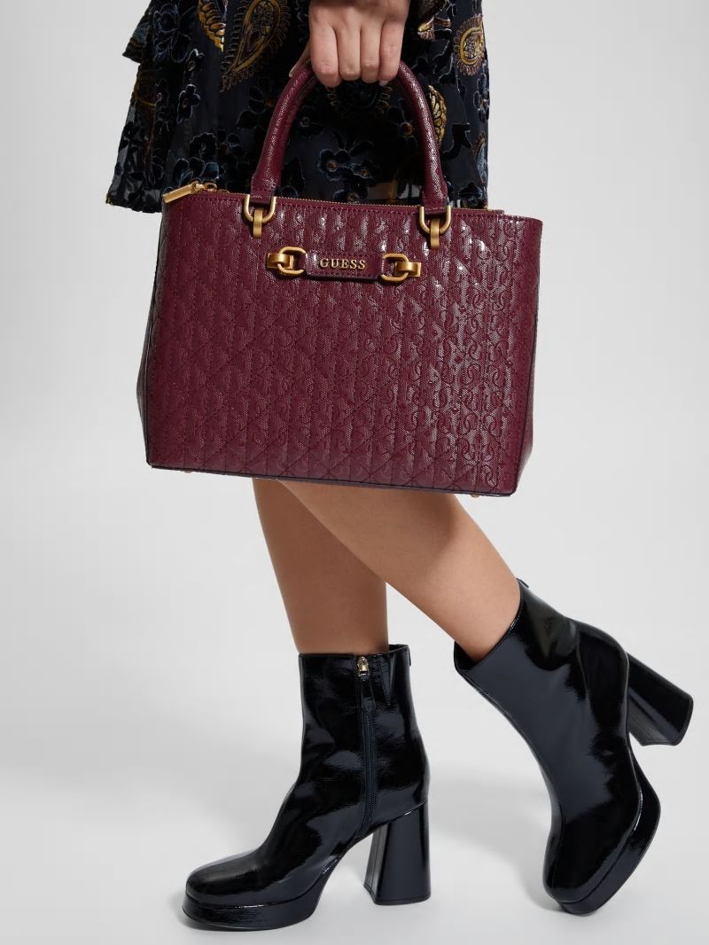 Guess Aveta Status Satchel - Burgundy