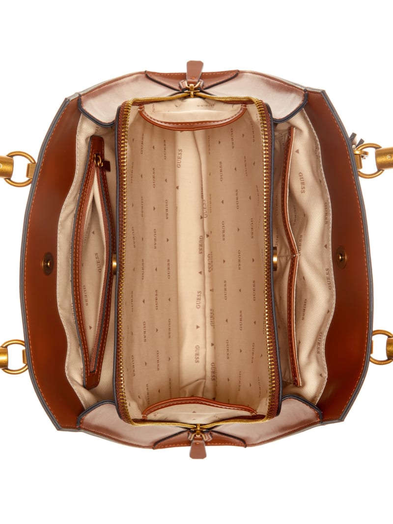 Guess Stephi Bamboo Handle Satchel - Cognac